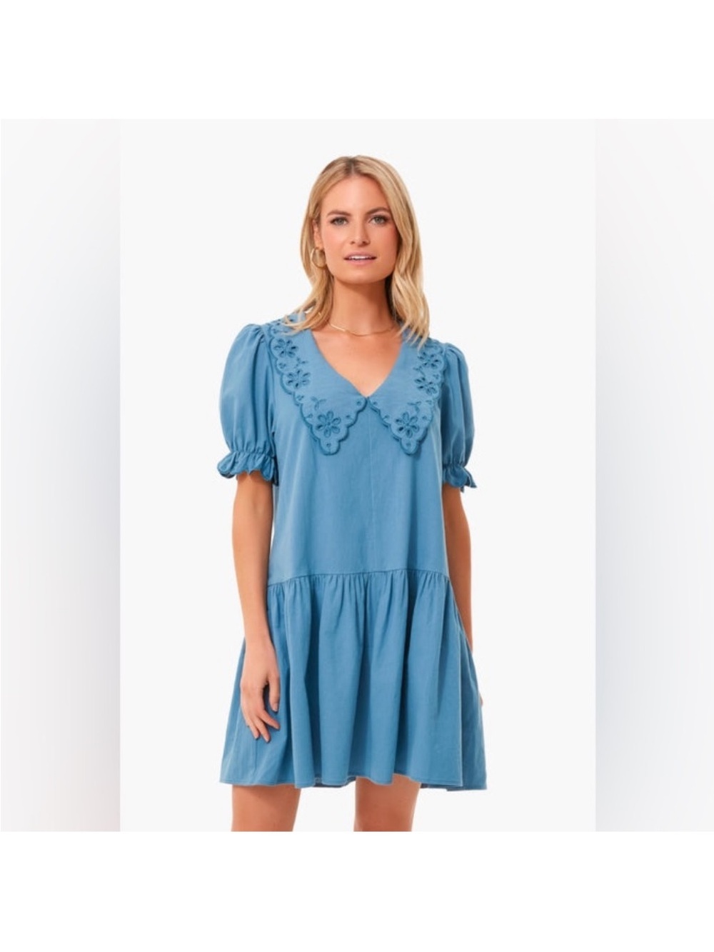 Tuckernuck Pomander Place Blue Puff Sleeve Mini Dress w Embroidered Collar